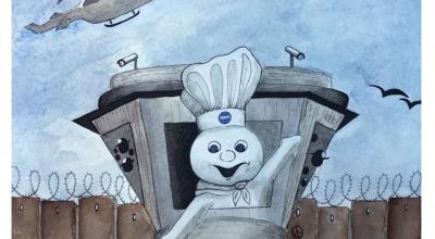 The Pillsbury Doughboy painted near the Apartheid Wall